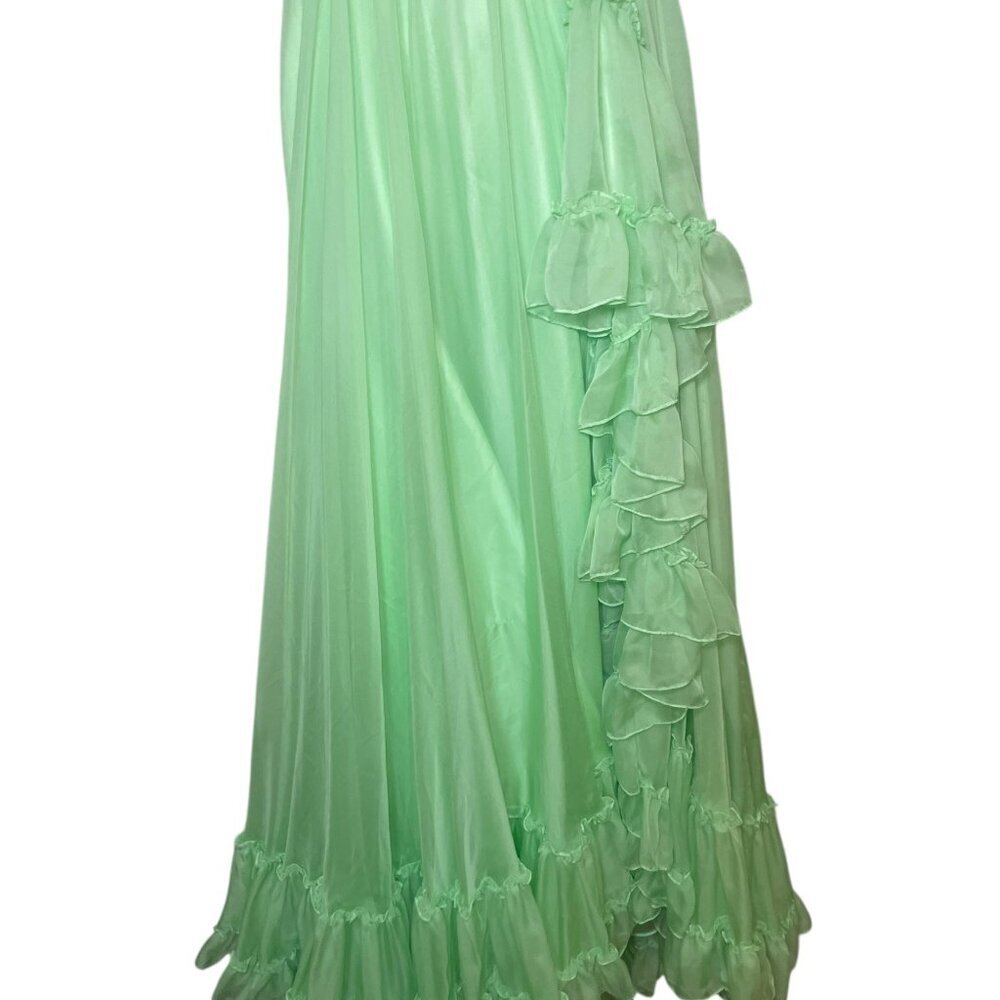 Seafoam Green One Shoulder Ruffle Maxi Gown Gem Bodice Size 2 - Picture 6 of 7